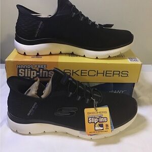 Skechers Men's Black and White Slip-On Athletic Sneakers